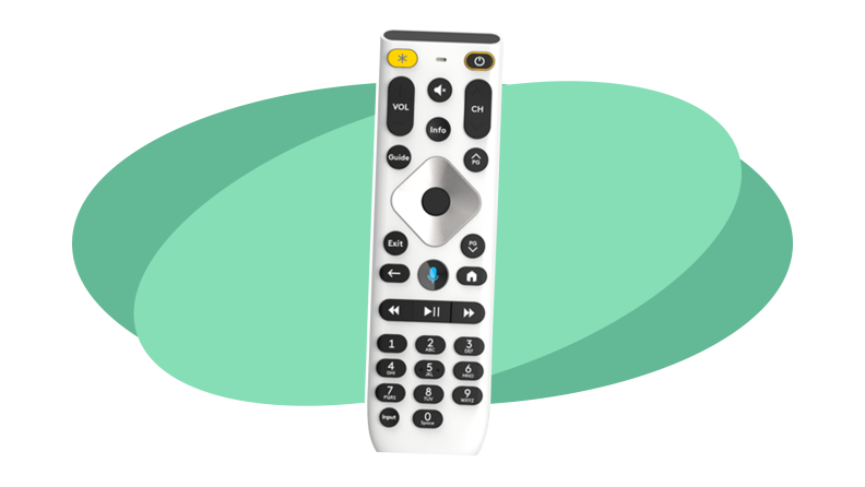 xfinity large button voice remote on a colorful background