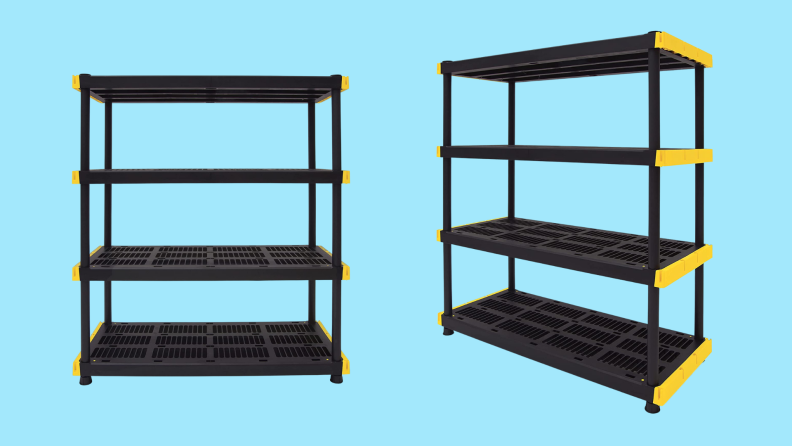 Two waterproof shelves against a blue background.