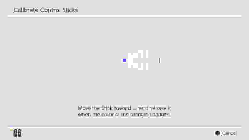 The controller calibration screen from the Nintendo Switch.