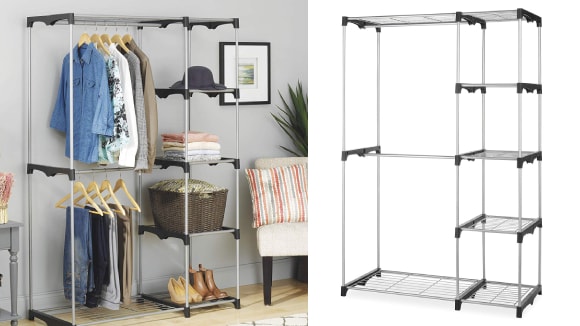 Honey Can Do Double Rod Freestanding Closet, Silver