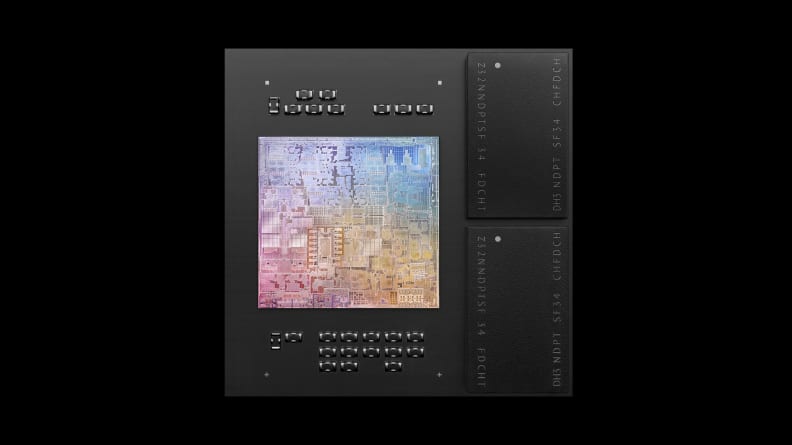 A mockup of Apple's M1 chip.