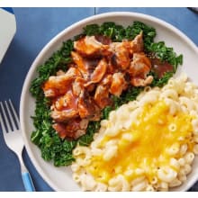 Product image of Smoked pork and honey BBQ sauce with mac and cheese