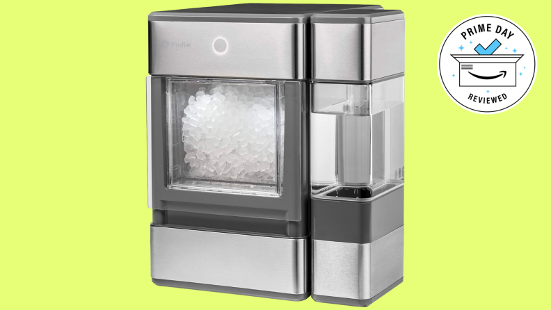 GE ice maker on yellow background