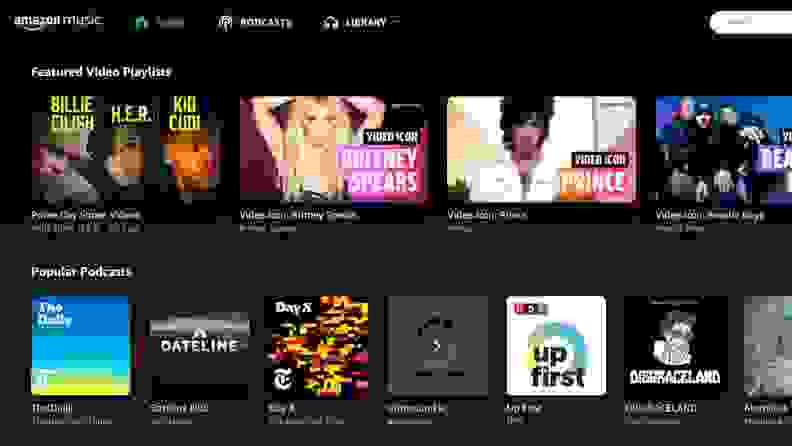 Amazon's music streaming platform featuring multiple artists.