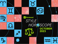 A title image that reads "Reviewed Style Horoscope October 2023," surrounded by blocks of stars and zodiac symbols.