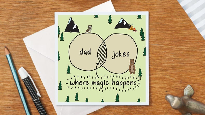 Card with venn diagram of dad and jokes