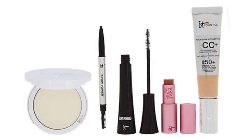 various beauty items on white background