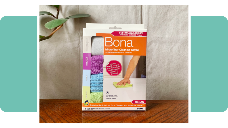 A colorful box of Bona Microfiber Cleaning Cloths.