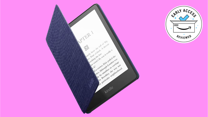 Kindle cover on a pink background