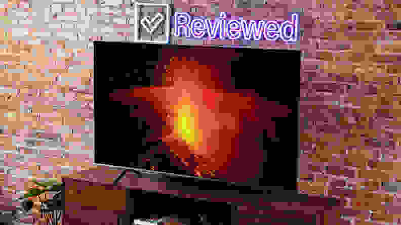 A scene of a volcano explosion on a television screen.
