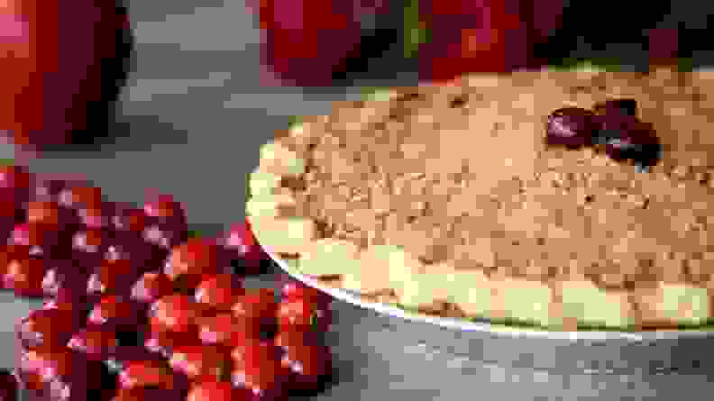 You'll find unique pie flavors, such as this apple cranberry.