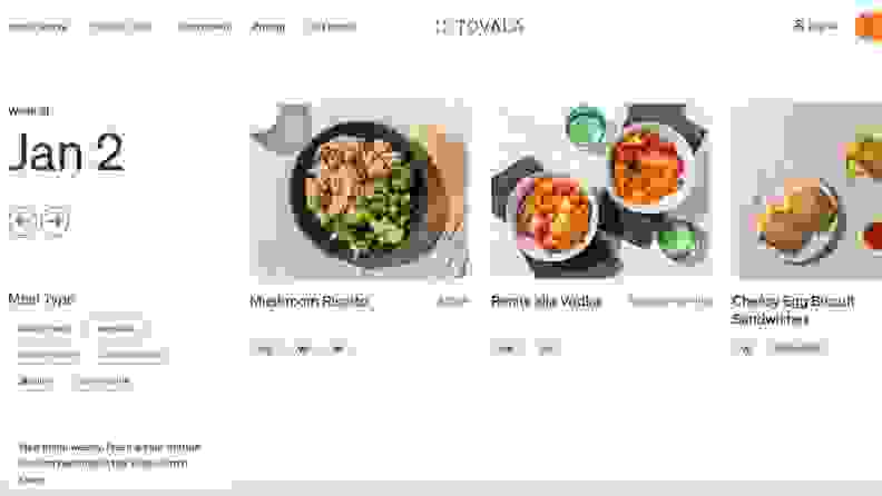 The Tovala website page where you pick your preferred meal boxes.