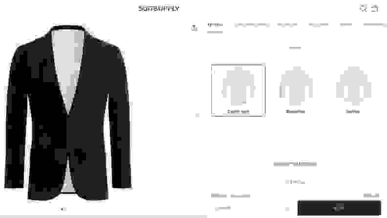Screenshot of Suitsupply Custom Made program.