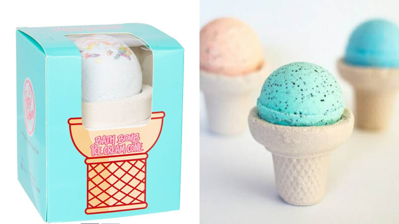 A bath bomb that looks like an ice cream cone.