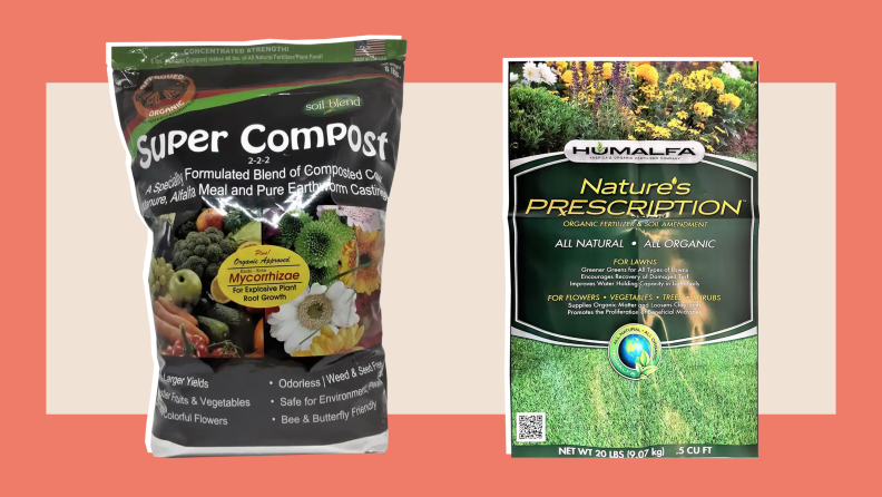 Two packages of compost and nutrient-rich soil.