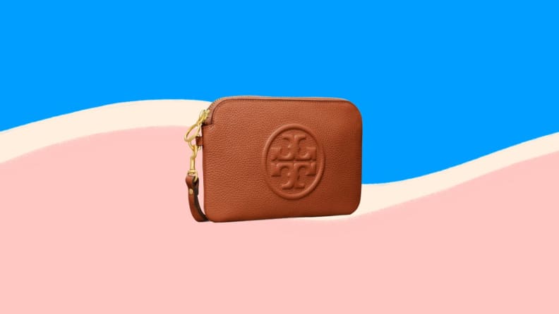 Rust colored leather clutch purse.