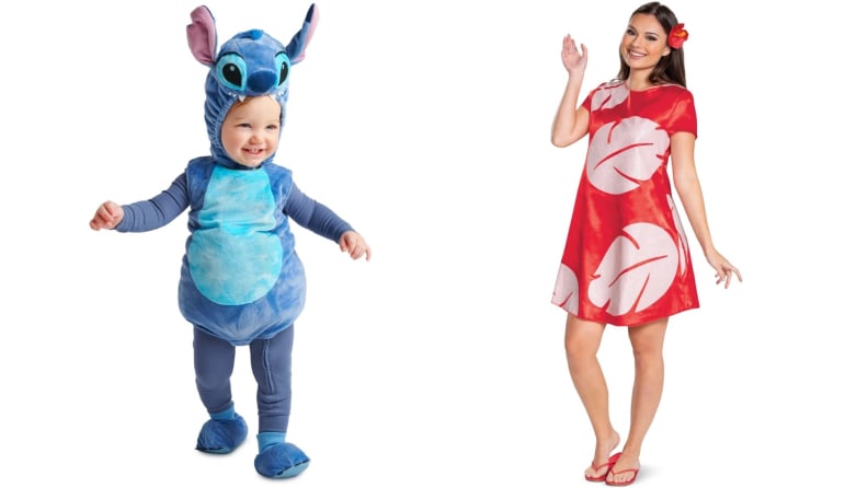 A baby dressed as Stitch and a mom dressed as Lilo