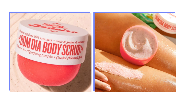 Sol de Janeiro body scrub in use on legs