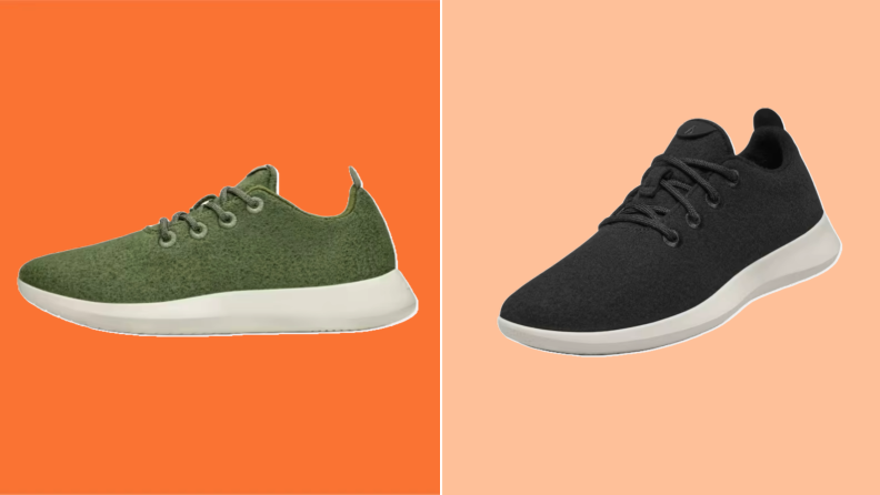 Product image of Allbirds Wool Runners for women, left, and for men, right.