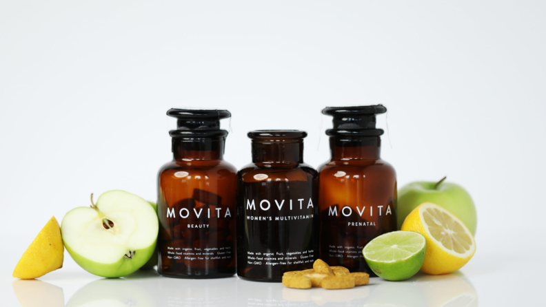 three Movita products among cut apples