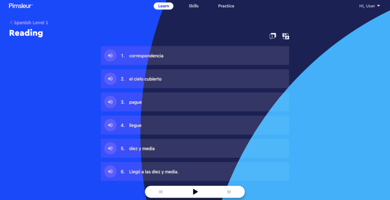 Screenshot of a Pimsleur reading lesson