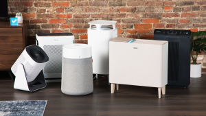 A group of air purifiers are collected together in the Reviewed labs.