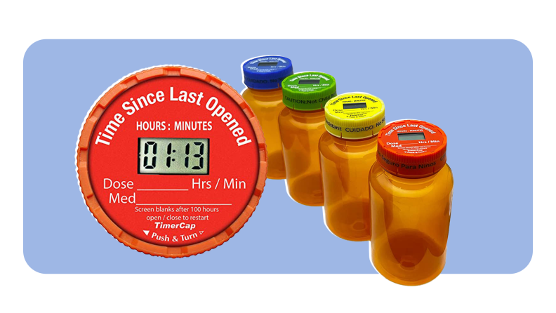 Product shot of the TimerCap system for pill bottles.