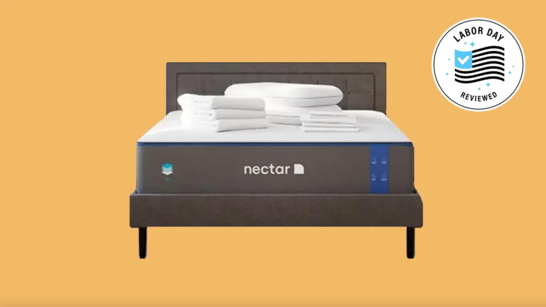 Nectar mattress in brown bed frame