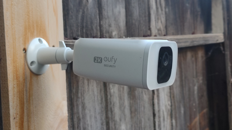 Close up of a Eufy security camera.