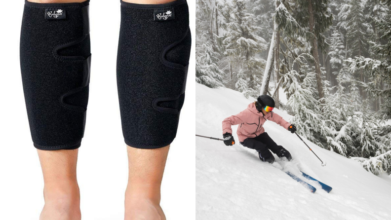 Wearing rental boots or new boots during downhill skiing can cause pain. A pair of shin pads can help reduce the pain.