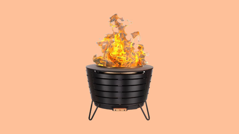 Fire pit with fire against orange background