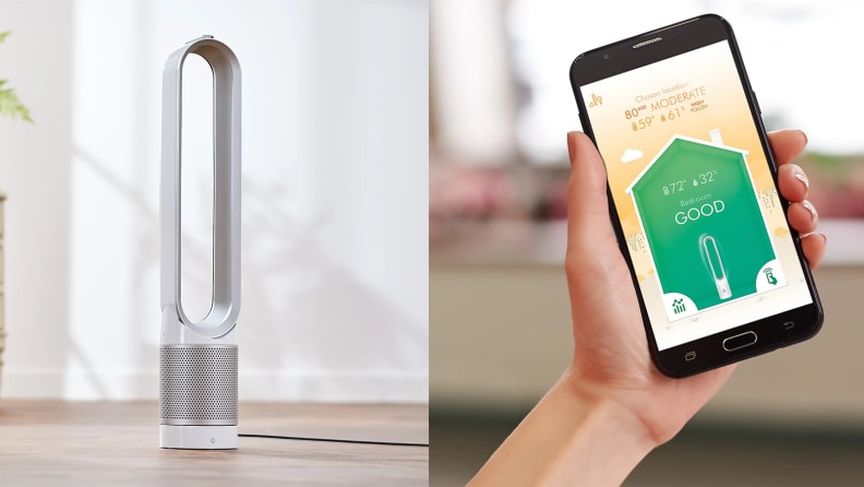 A Dyson fan and air purifer and a phone app