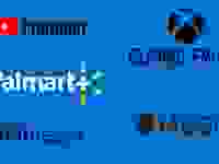 Walmart Plus logo with Apple Music logo, Apple Fitness Plus logo, Youtube Premium logo, and Xbox Game Pass logo