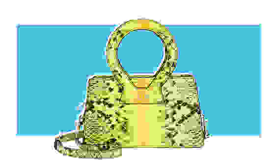 A green python-skin handbag.
