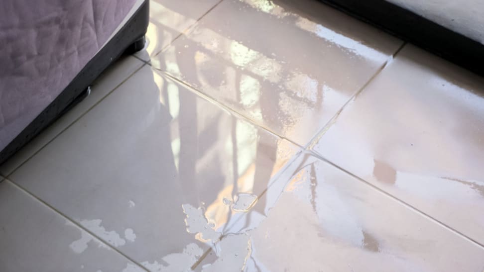 Water spill on tile flooring