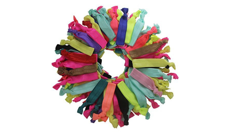 A large circle of multi colored hair bands.