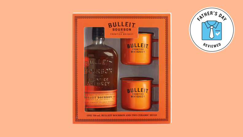 Best Father's Day gifts for whiskey lovers: Bulleit Bourbon Whiskey with two ceramic mugs