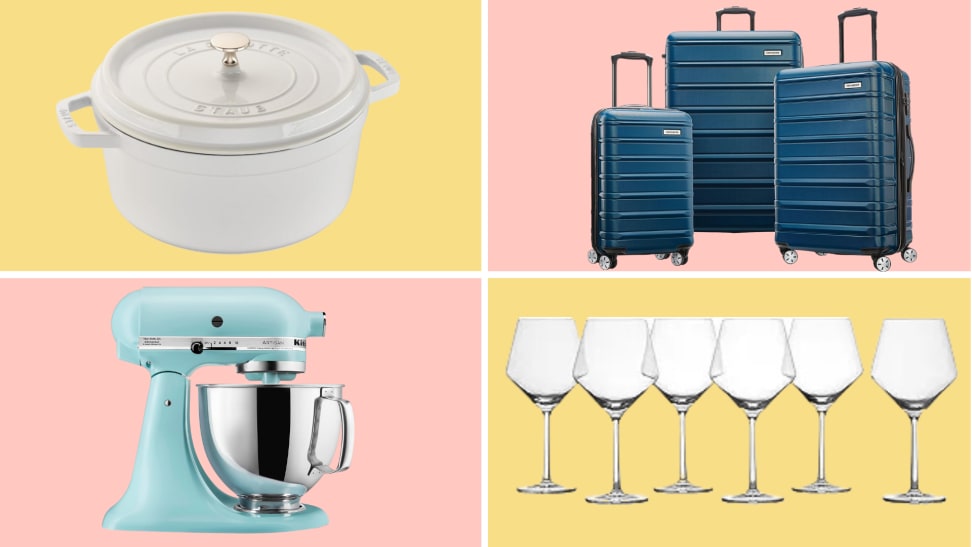 Staub crockpot, Samsonite Luggage, KitchenAid mixer, Zweisel wine glasses