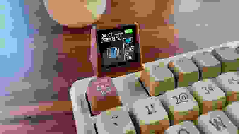Close-up of the keyboard's mini TV screen.