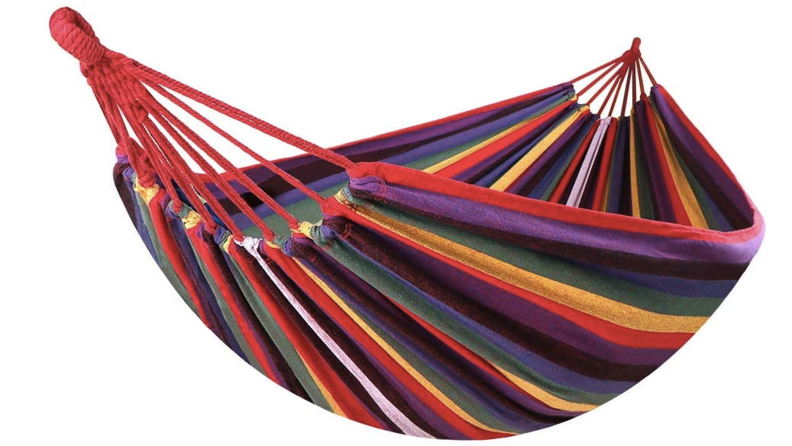 A striped multi-color hammock