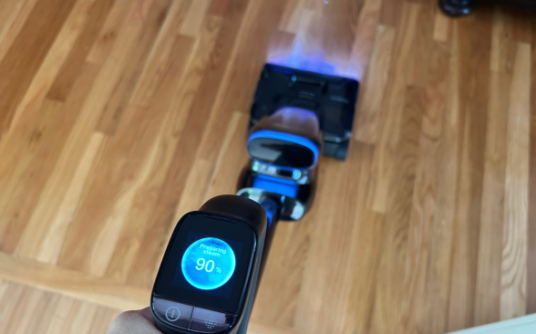 The Tineco Floor One S9 Artist Steam steam mops a hardwood floor