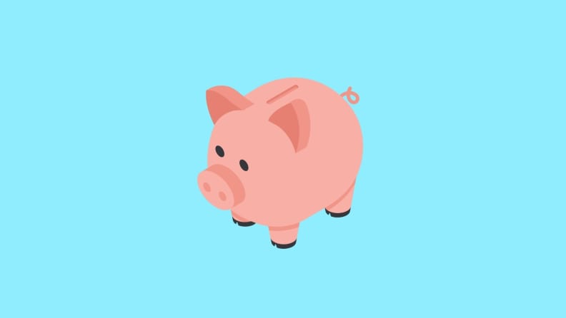 An illustrated piggy bank on a blue background