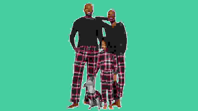 family in matching plaid Pjs