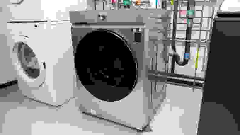 The Samsung WF53BB8700AT washer set up in our laundry testing lab.