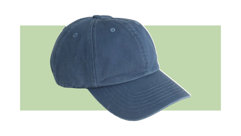 A navy blue baseball cap.