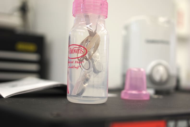 Temperature data loggers are suspended in the refrigerated "milk".