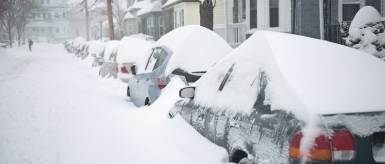 A photo of a road taken during winter storm Juno.