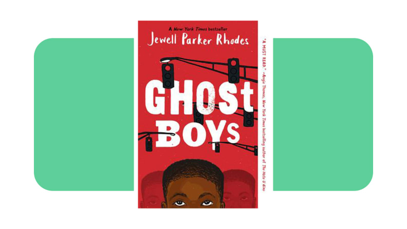 The cover of Ghost Boys showing a the top of a Black boy's head on a red background.