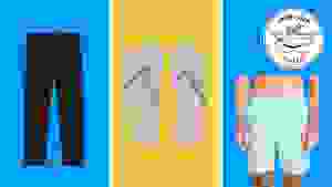 Old Navy clothes in front of blue and yellow background