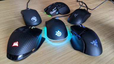 Several of the best gaming mice you can buy arranged on a table